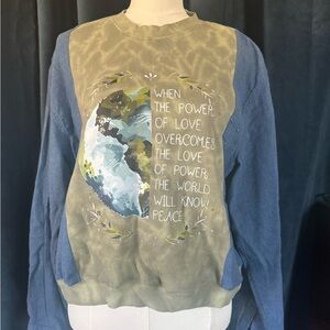 World Peace Sweatshirt and Flannel Upcycle Handmade Refashioned Top